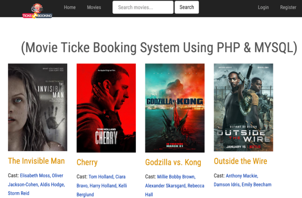 Movie Ticket Booking System using PHP and MySql