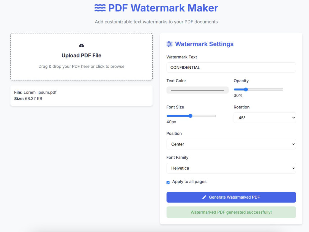 PDF Watermark Maker Using HTML, CSS & JavaScript | Free Source Code