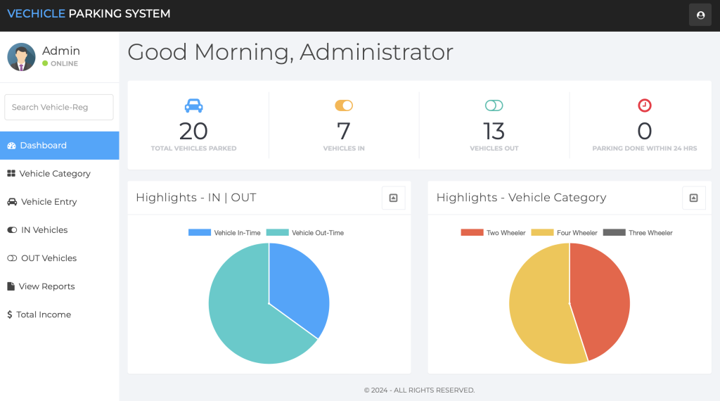 DEMO - Vehicle Parking Management System in PHP